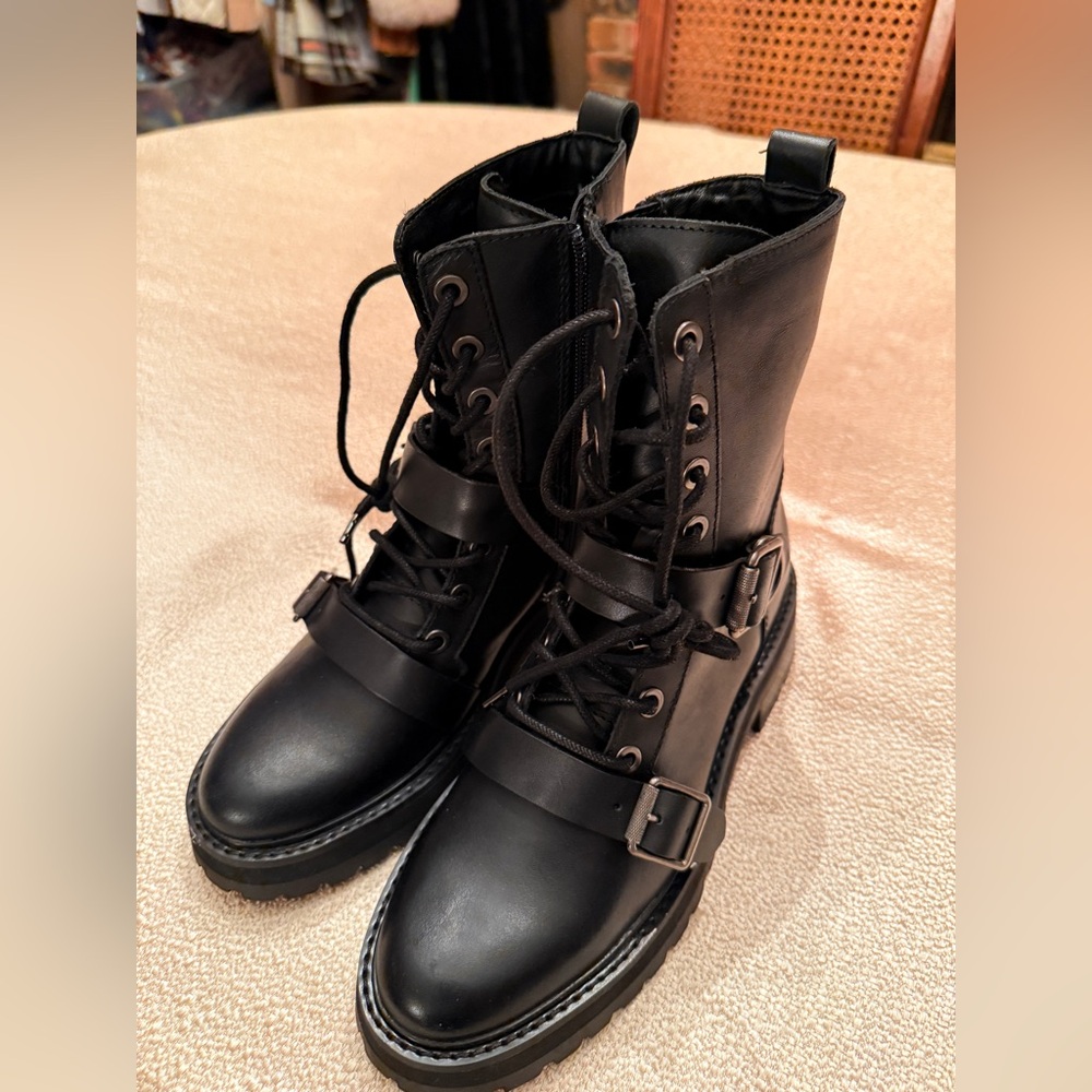 Dolce Vita Black Lace-Up Combat Boots